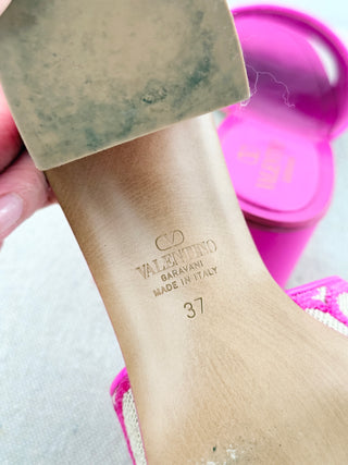 Valentino Garavani Iconographe Canvas Block-Heel Slide Sandals Pink Womens EU 37