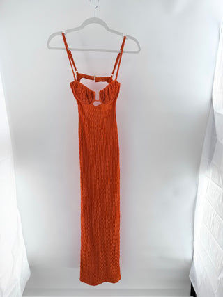 Montce Petal Long Slip dress in textured stretch fabric, designed with structured underwire bust, delicate spaghetti straps, XS