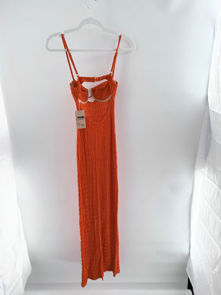 Montce Petal Long Slip dress in textured stretch fabric, designed with structured underwire bust, delicate spaghetti straps, XS