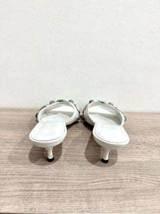 Balenciaga Cagole Leather Slip On Kitten Heel Mules Heel White Women's EU 37.5