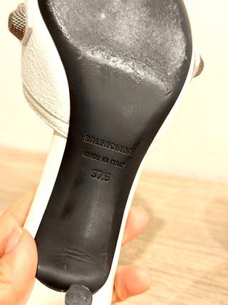Balenciaga Cagole Leather Slip On Kitten Heel Mules Heel White Women's EU 37.5