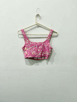 LoveShackFancy Adara Floral Active Sport Bra Bubble Sunshine Pink Women's XS
