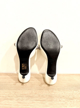 Balenciaga Cagole Leather Slip On Kitten Heel Mules Heel White Women's EU 37.5