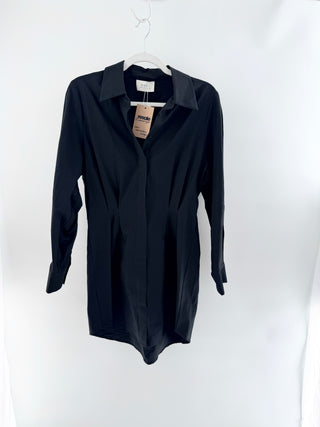 Dissh long sleeve mini dress with button front and cinched waist made in lightweight cotton fabric, 4