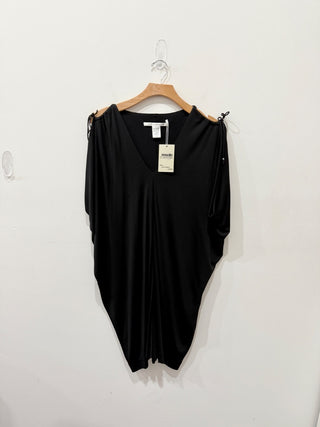 Diane von Furstenberg V-Neck Puffed Kaftan Mini Dress Black Women's Size 4