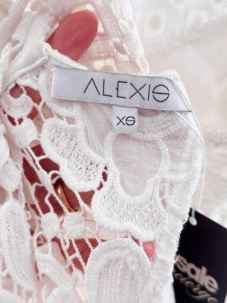 Alexis "Ji" Sleeveless Open Back Floral Crochet Tunic Blouse Top White Womens XS