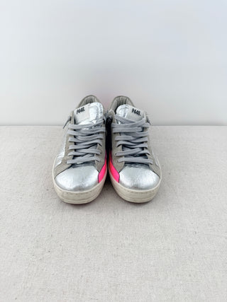 P448 John Metallic Leather Lace-Up Low-Top Sneakers Silver Pink Women's EU 37