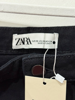 NWT Zara 100% Cotton High Waisted Denim Mini Skirt Black Women's Size XS