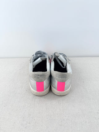 P448 John Metallic Leather Lace-Up Low-Top Sneakers Silver Pink Women's EU 37