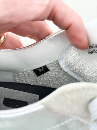 P448 John Metallic Leather Lace-Up Low-Top Sneakers Silver Pink Women's EU 37