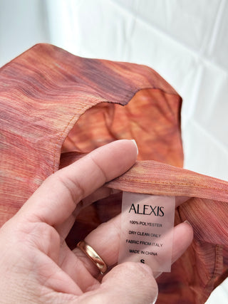 Alexis maxi dress designed with fitted bodice and spaghetti straps that flows into voluminous tiered maxi skirt with soft gathered panels in satin like finish, S