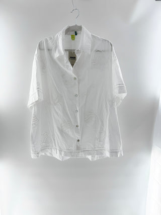 Farm Rio embroidered eyelet cover up shirt, L