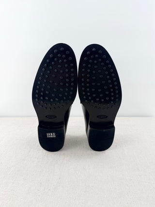 NWOT Tod's Leather Slip On Almond Toe Penny Loafers Shoes Black Men's Size 9