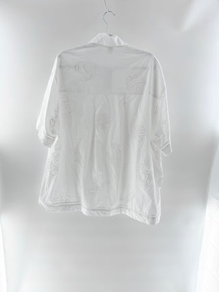 Farm Rio embroidered eyelet cover up shirt, L