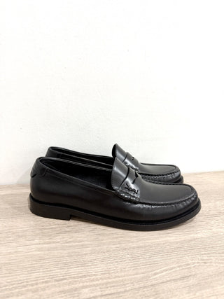NWOT Saint Laurent Le Leather Slip On Loafer Shoes Black Women's Size EU 39.5