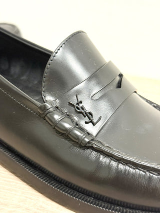 NWOT Saint Laurent Le Leather Slip On Loafer Shoes Black Women's Size EU 39.5