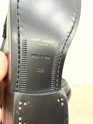 NWOT Saint Laurent Le Leather Slip On Loafer Shoes Black Women's Size EU 39.5