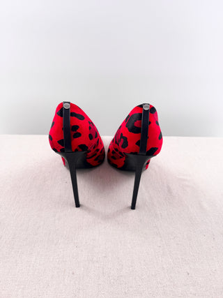 Tom Ford Leather-Trimmed Leopard-Print Velvet Heel Pumps Red Black Womens EU 40