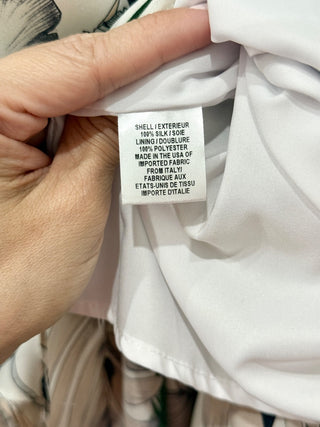 Milly 100% Silk Tropical Print Layered Ruffle Trim Slip Midi Dress Green/White 4