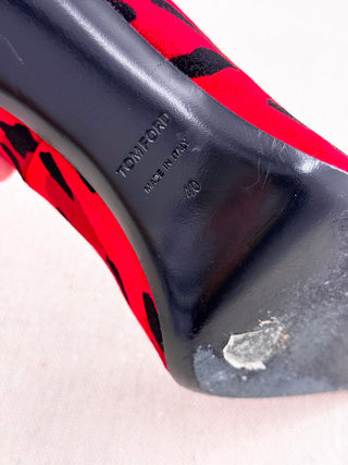 Tom Ford Leather-Trimmed Leopard-Print Velvet Heel Pumps Red Black Womens EU 40