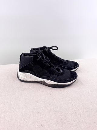 Chanel 21B Suede White CC Logo Lace Up Mid Top Trainer Sneaker Black Mens EU 40