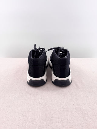 Chanel 21B Suede White CC Logo Lace Up Mid Top Trainer Sneaker Black Mens EU 40