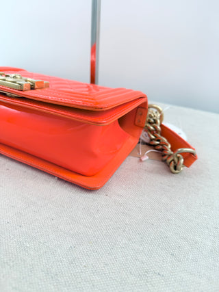 Chanel patent leather small boy bag