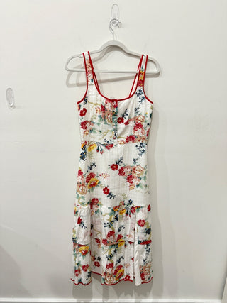 Betsey Johnson Riviera Tiered Floral A-Line Midi Dress White/Red Women's Size XS
