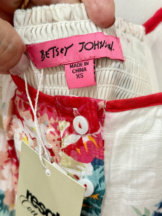 Betsey Johnson Riviera Tiered Floral A-Line Midi Dress White/Red Women's Size XS