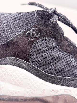 Chanel 21B Suede White CC Logo Lace Up Mid Top Trainer Sneaker Black Mens EU 40