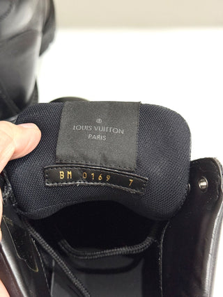 Louis Vuitton Leather/Damier Ebene Canvas Oberkampf High Top Combat Boot Black 7