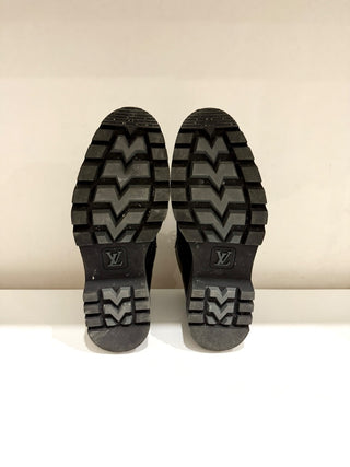 Louis Vuitton Leather/Damier Ebene Canvas Oberkampf High Top Combat Boot Black 7