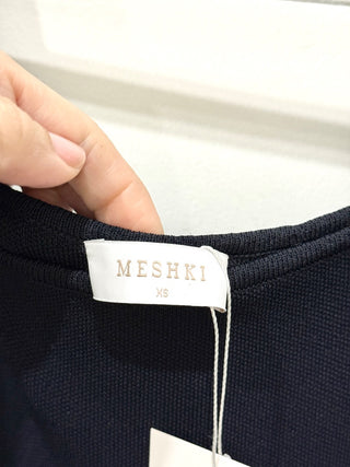 Meshki Presley Contrast Knit Off Shoulder Maxi Dress Navy / Cream Women's XS