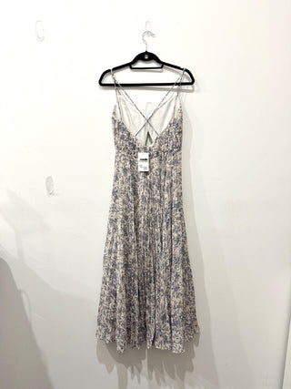 Amur Lucy Floral Sleeveless Crossback Pleated Maxi Dress White/Blue Women's 10