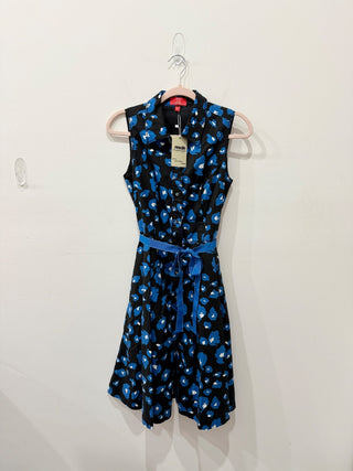 Oscar De La Renta Sleeveless Collared Midi Shirt Dress Black / Blue Women's 4