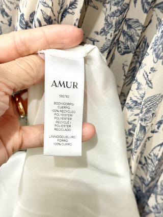 Amur Lucy Floral Sleeveless Crossback Pleated Maxi Dress White/Blue Women's 10
