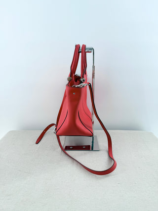 Max Mara structured leather tote bag featuring dual top handles, and detachable shoulder strap