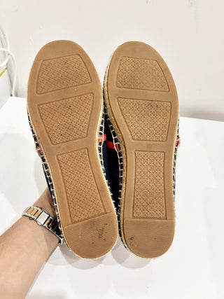 Tory Burch Angus Canvas Slip On Espadrilles Flat with Logo Blue/Orange Women 6.5