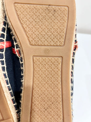 Tory Burch Angus Canvas Slip On Espadrilles Flat with Logo Blue/Orange Women 6.5