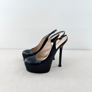 VTG Saint Laurent YSL Tribtoo Leather Platform Slingback Pump Black Womens EU 37
