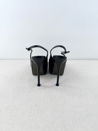 VTG Saint Laurent YSL Tribtoo Leather Platform Slingback Pump Black Womens EU 37