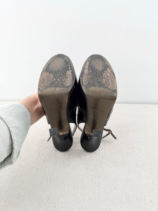 VTG Saint Laurent YSL Tribtoo Leather Platform Slingback Pump Black Womens EU 37