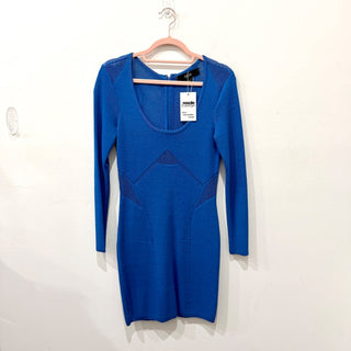 Cut25 by Yigal Azrouël Mesh Cutout Knit Mini Sheath Dress Blue Women's Size S