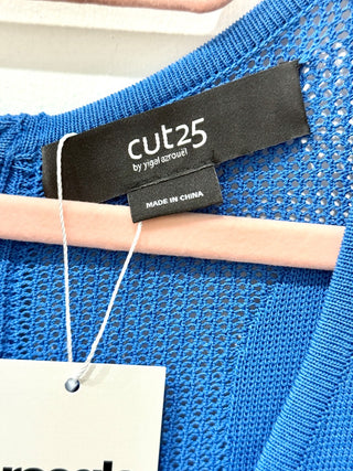 Cut25 by Yigal Azrouël Mesh Cutout Knit Mini Sheath Dress Blue Women's Size S