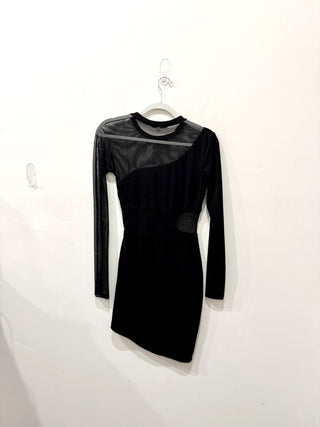Elizabeth & James Ziomara Mesh Cutouts Asymmetric Bodycon Mini Dress Black S