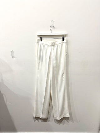 NWT Joseph New Ferdy Crepe Satin Wide Leg Trouser Pants White Womens Size 38 / 6