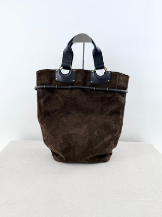 Gucci suede leather top handle tote bag