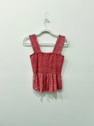 Maeve x Anthropologie Schuyler Sleevless Smocked Peplum Blouse Pink Women Size S