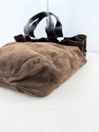 Gucci suede leather top handle tote bag