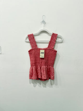 Maeve x Anthropologie Schuyler Sleevless Smocked Peplum Blouse Pink Women Size S